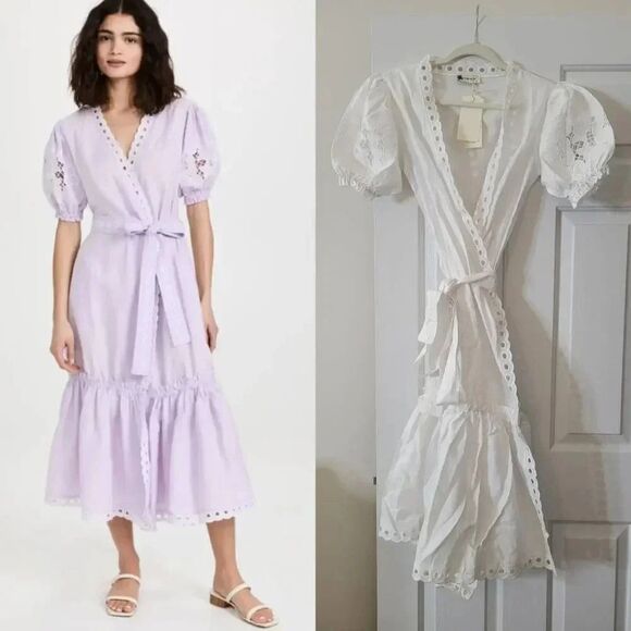 Fanm Mon Cide Wrap Dress $368, White Linen S - Picture 1 of 8